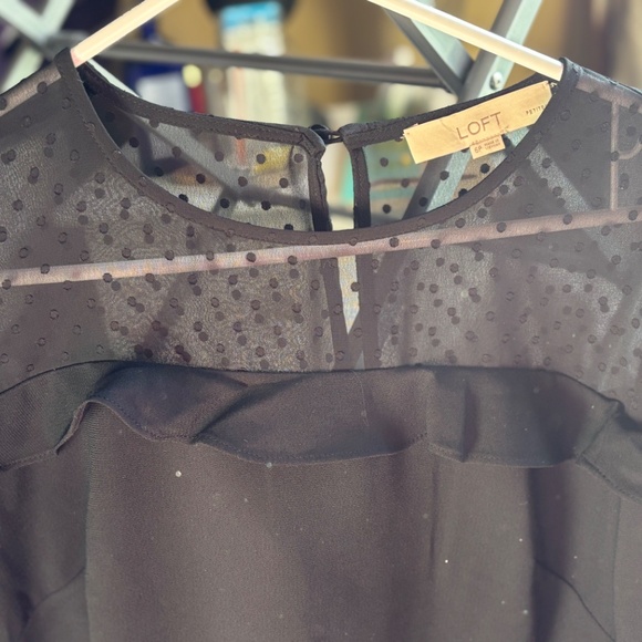 LOFT Black Sheer Yoke Ruffle Dress Size 6P - Picture 2 of 3